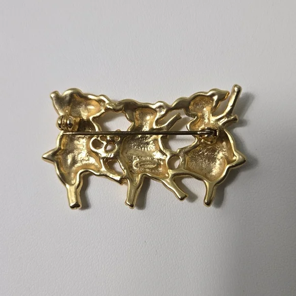 Dance Pig Brooch Gold Tone 3 Pigs Brooch Pin - Picture 9 of 12